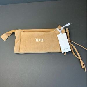 Yerse Suede and Canvas Zip Top Wallet‎ Clutch NWT Flaw